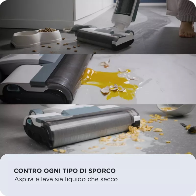Ariete 2483 Aqua Force Wash & Vacuum, aspirador inteligente, limpiador de suelos inalámbrico, batería, aspira y friega, pelo de mascotas, suciedad seca y húmeda, capacidad 700 ml, accesorios incluidos