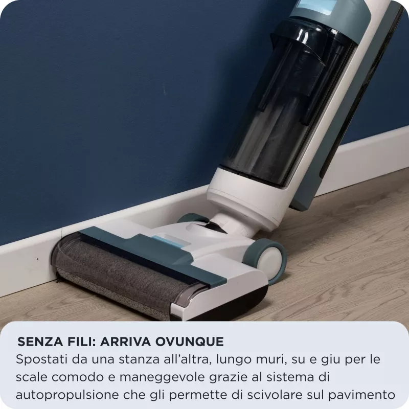 Ariete 2483 Aqua Force Wash & Vacuum, aspirador inteligente, limpiador de suelos inalámbrico, batería, aspira y friega, pelo de mascotas, suciedad seca y húmeda, capacidad 700 ml, accesorios incluidos
