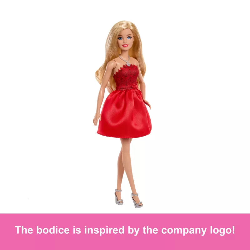 Muñeca de moda Barbie Mattel 80.º aniversario rubí con vestido rojo y accesorios