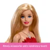 Muñeca de moda Barbie Mattel 80.º aniversario rubí con vestido rojo y accesorios
