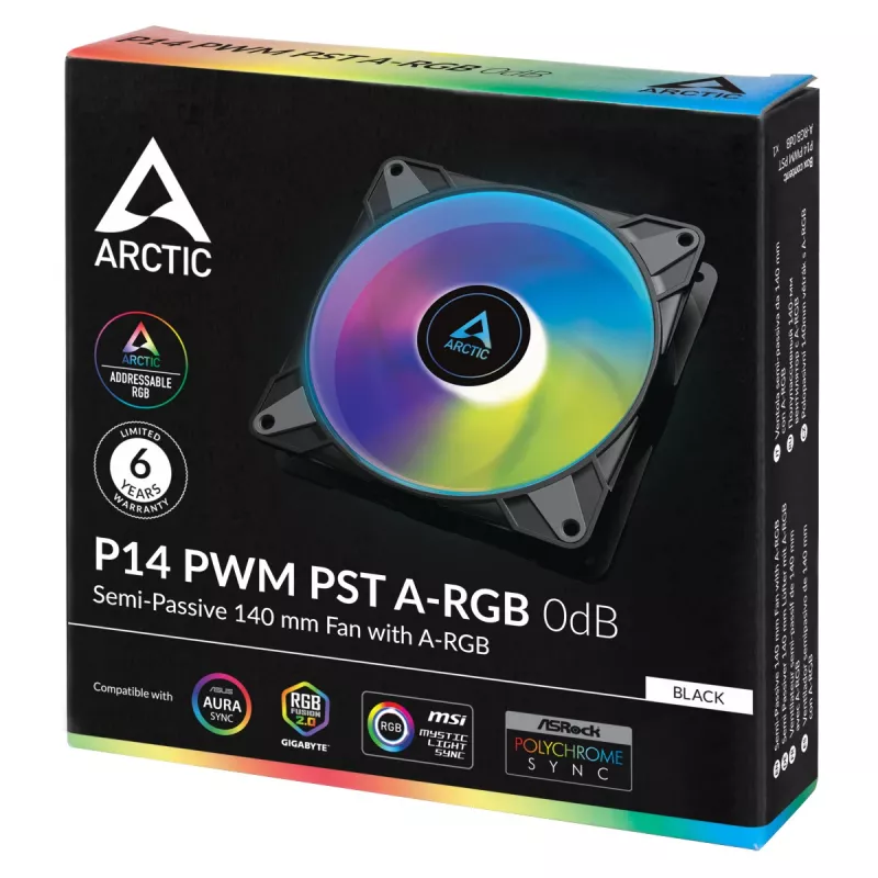 ARCTIC P14 PWM PST A-RGB 0dB – ventilador semipasivo de 140 mm con A-RGB digital