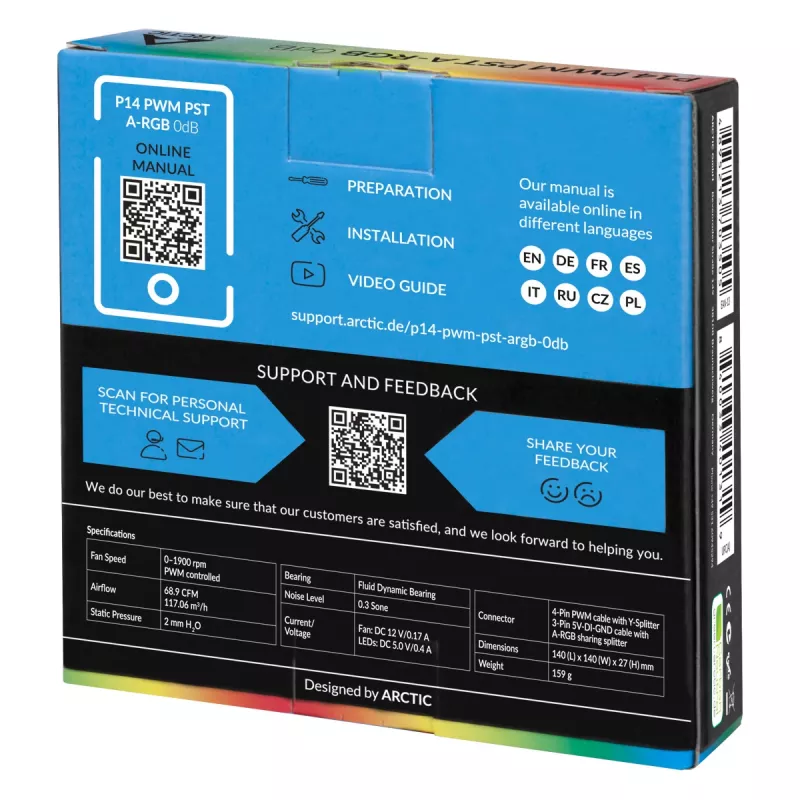 ARCTIC P14 PWM PST A-RGB 0dB – ventilador semipasivo de 140 mm con A-RGB digital