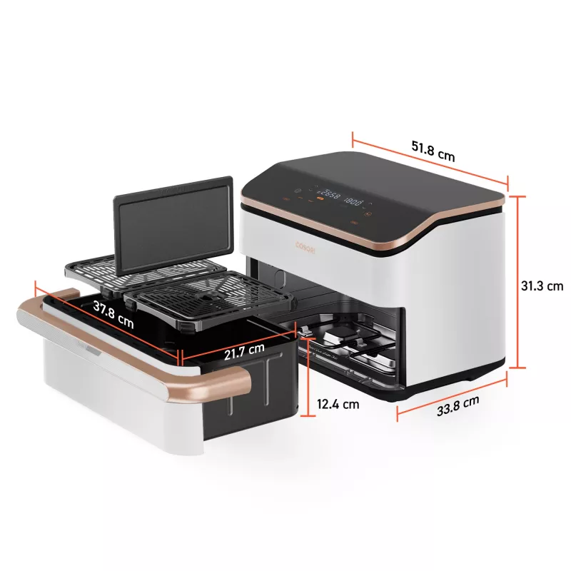 Cosori Dual Blaze Twinfry Chef Edition freidora de aire doble 10 L de sobremesa 2800 W oro rosa, blanca