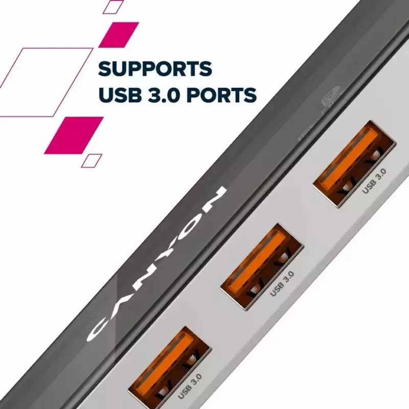 Canyon DS-13 CNS-TDS13 hub USB-C 7 en 1, HDMI 4K, 3x USB 3.0, USB-C PD 100W, lector SD/microSD, Space Grey transparente