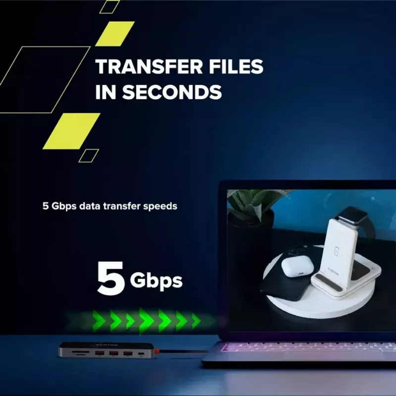 Canyon DS-13 CNS-TDS13 hub USB-C 7 en 1, HDMI 4K, 3x USB 3.0, USB-C PD 100W, lector SD/microSD, Space Grey transparente