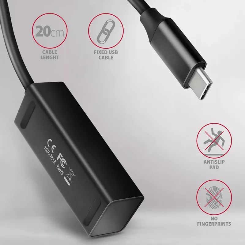 Hub USB-C 3.2 Gen 1 metálico en miniatura AXAGON HUE-M1C