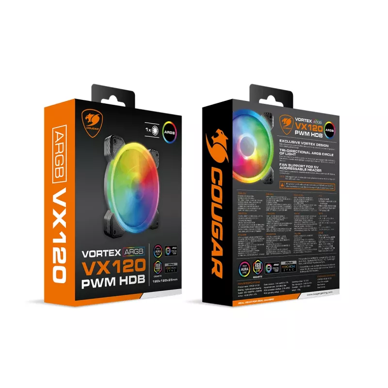Ventilador para caja de ordenador COUGAR VORTEX ARGB VX120 12 cm negro 1 unidad