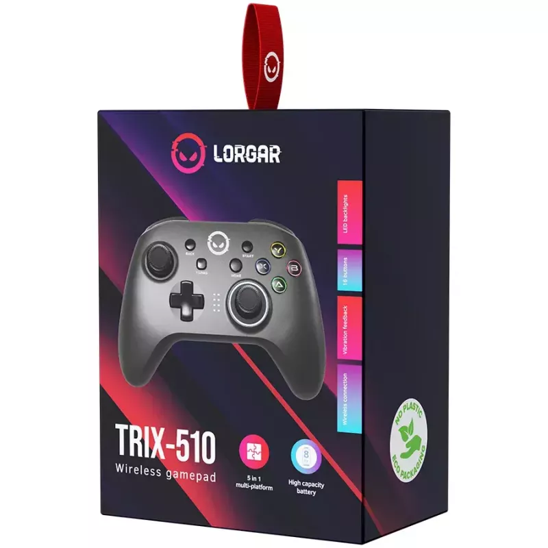 Lorgar TRIX-510 mando de juego, negro, BT5.0, batería integrada de 600 mAh, Type-C