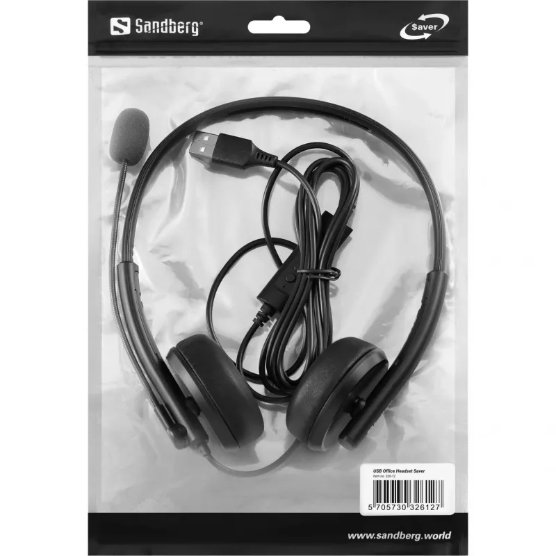 Sandberg USB Office Headset Saver, con cable, llamadas/música, 20 - 20000 Hz, 150 g, auriculares, negro
