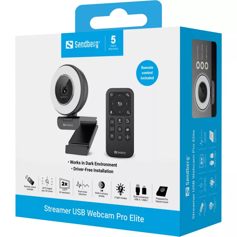 Webcam Sandberg Streamer USB Webcam Pro Elite 2560x1440 60fps negra