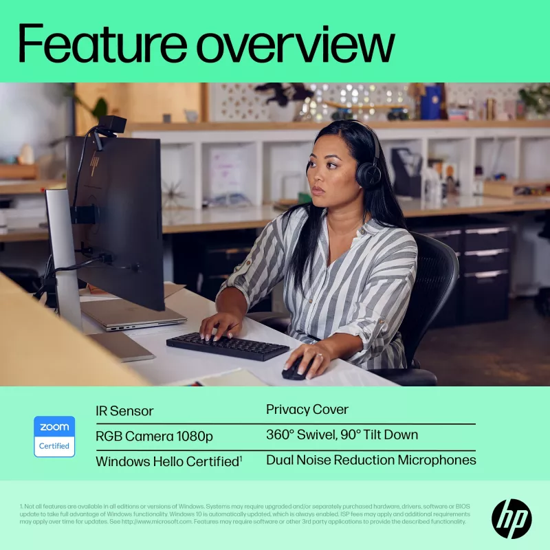 Webcam HP 625 FHD, 4 MP, 1920 x 1080 píxeles, Full HD, empresa, USB, negra