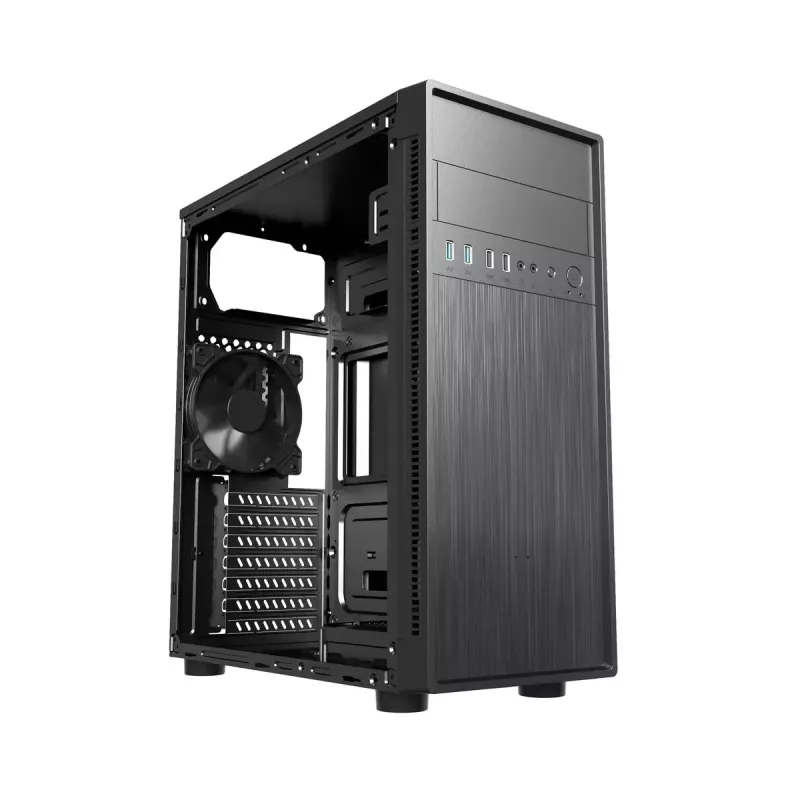 Caja de PC GEMBIRD Fornax 160 Mini Tower – negra, SPCC, compatible con ITX/mATX/ATX, 1 bahía de 3,5 inch + 3 de 2,5 inch, 7 ranuras de expansión, 445×185×390 mm