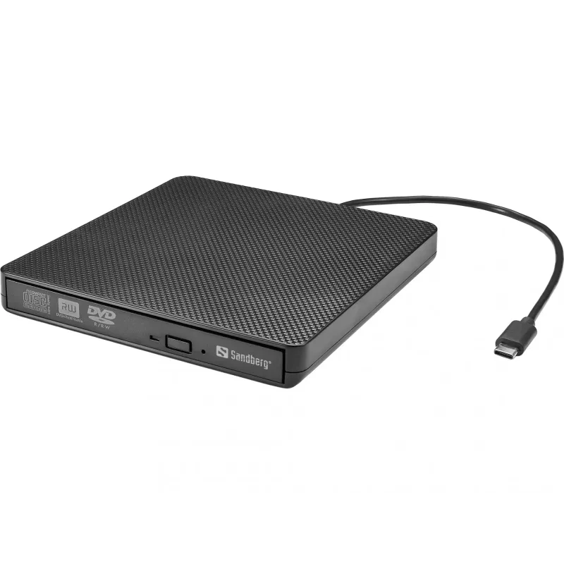 Unidad de DVD Sandberg USB-C/A, negra, bandeja, sobremesa/portátil, DVD Super Multi DL, USB Type-C, CD-R, CD-ROM, CD-RW, DVD+R DL, DVD-R, DVD-R DL, DVD-RAM, DVD-ROM, DVD-RW