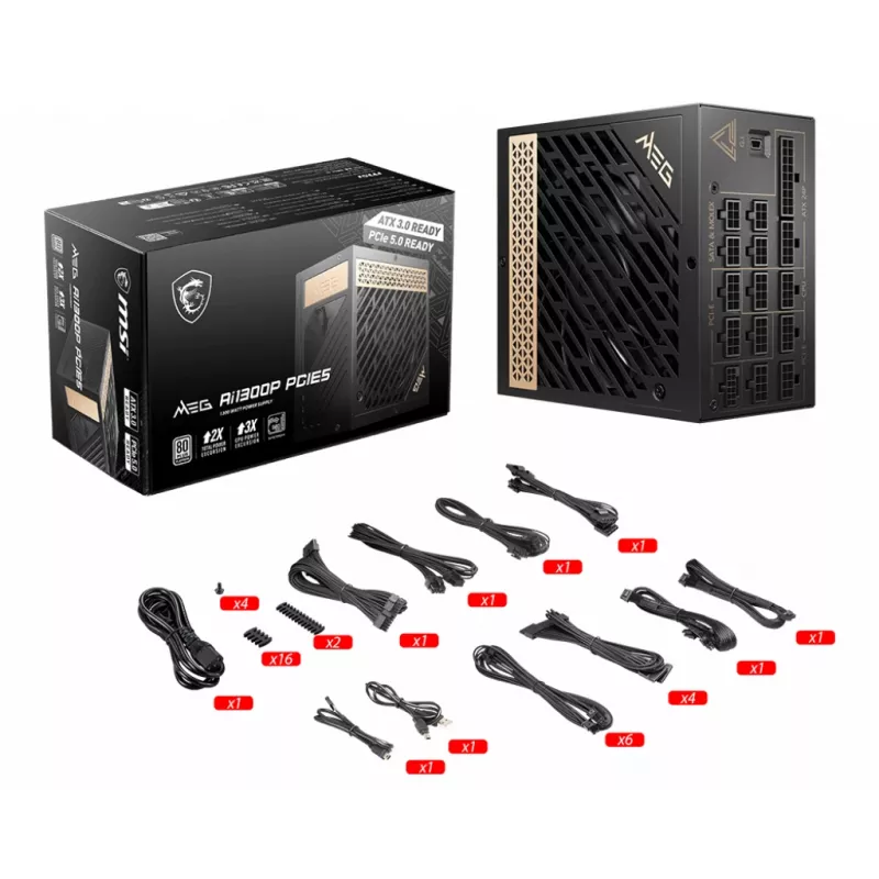 Fuente de alimentación MSI MEG AI1300P PCIE5 1300 W 24-Pin ATX ATX negra