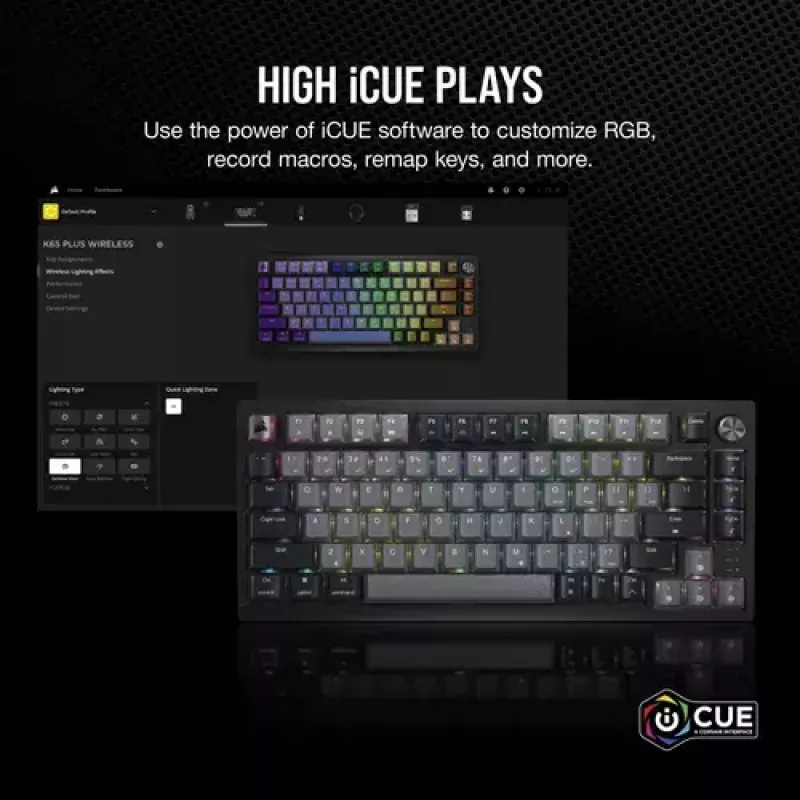 Teclado gaming mecánico Corsair K65 PLUS WIRELESS RGB Wireless USB negro