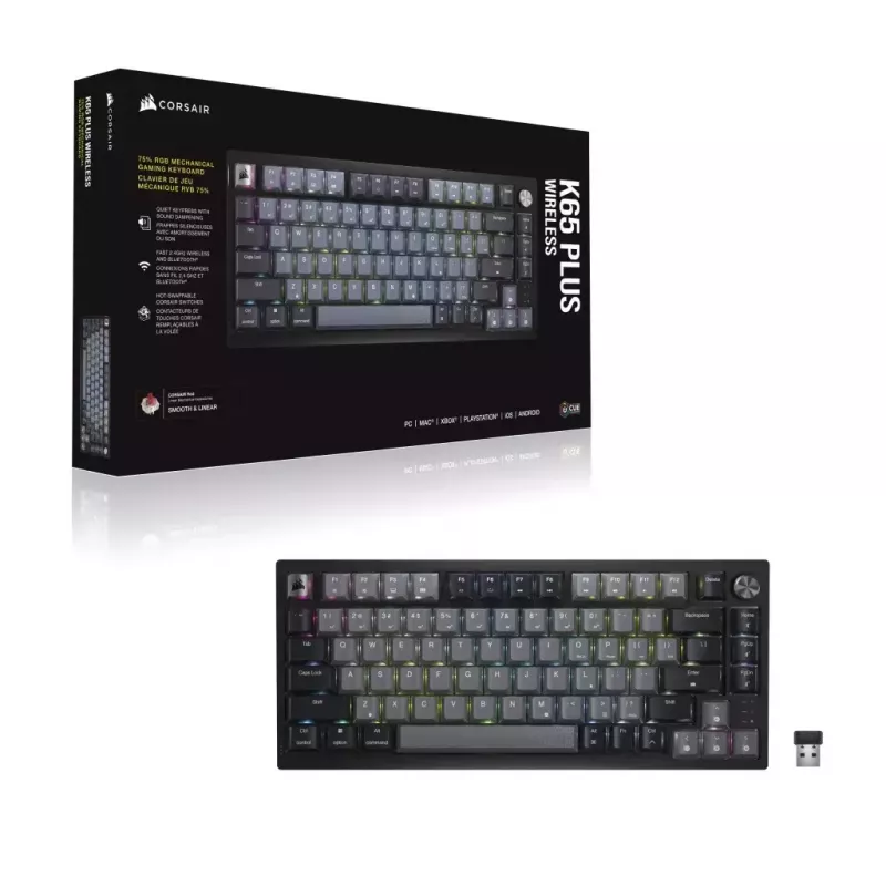 Teclado gaming mecánico Corsair K65 PLUS WIRELESS RGB Wireless USB negro