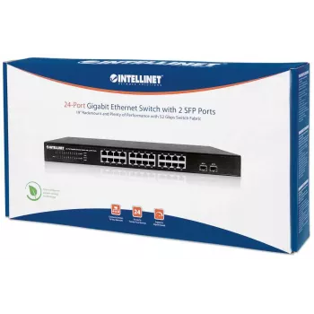 Intellinet switch Gigabit Ethernet de 24 puertos con 2 puertos SFP, 24 puertos RJ45 10/100/1000 Mbit/s + 2 SFP, IEEE 802.3az (Energy Efficient Ethernet), montaje en rack 19