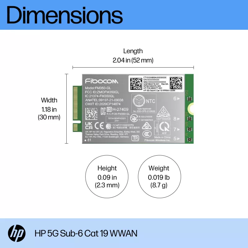 HP 5G Sub-6 Cat 19 WWAN tarjetas/adaptadores de interfaz