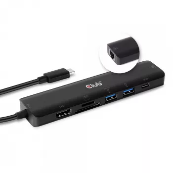 CLUB3D Hub USB-C 7 en 1 HDMI 4K60Hz ranura para tarjetas SD TF 2x USB Type A USB Type C PD RJ45 compatible con Thunderbolt 3