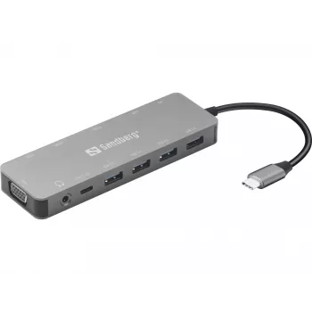 Sandberg USB-C 13 en 1 Travel Dock, USB Type-C, 100 W Power Delivery, Ethernet 1000 Mbit/s