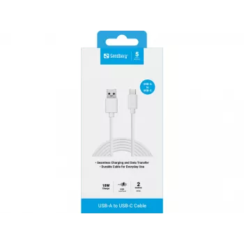 Sandberg USB-C 3.1 USB-A 3.0 2M, 2 m, USB C, USB A, USB 3.2 Gen 1 (3.1 Gen 1), conector macho/conector macho, blanco