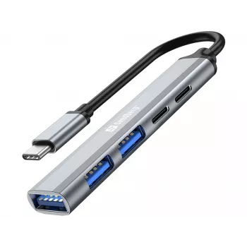 Sandberg USB-C a 3xUSB-A+2xUSB-C SAVER USB 3.2 Gen 1 gris aluminio
