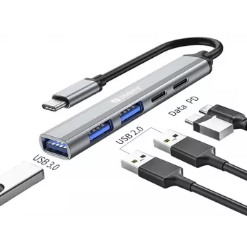 Sandberg USB-C a 3xUSB-A+2xUSB-C SAVER USB 3.2 Gen 1 gris aluminio