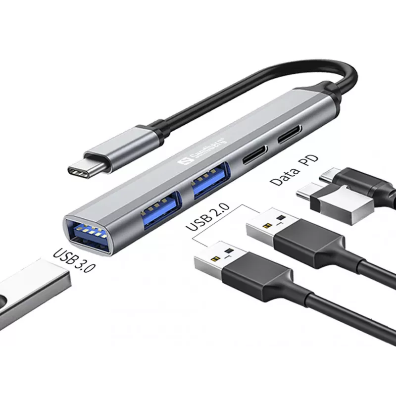 Sandberg USB-C a 3xUSB-A+2xUSB-C SAVER USB 3.2 Gen 1 gris aluminio