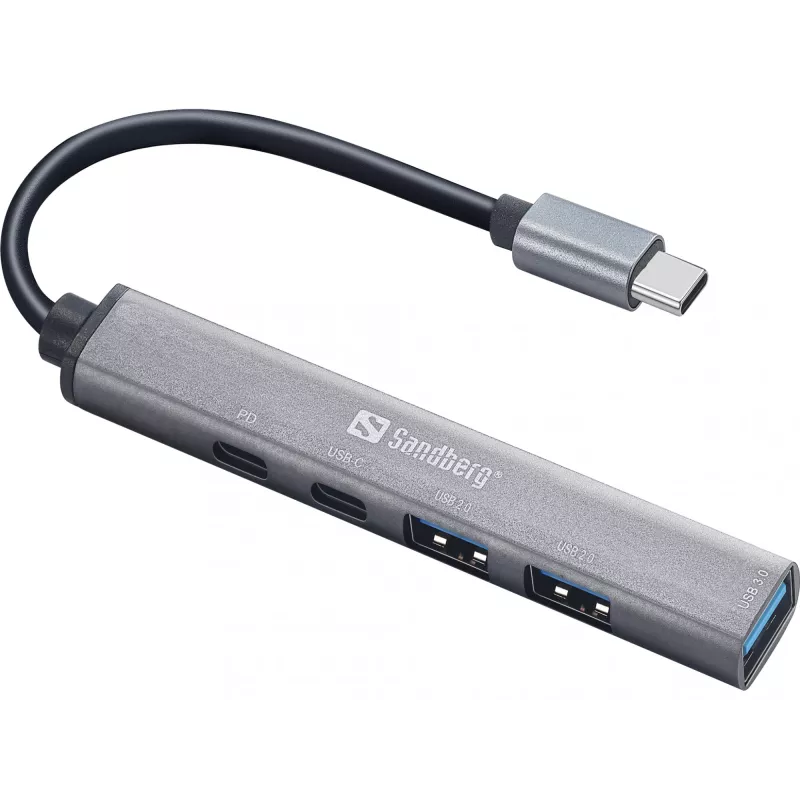Sandberg USB-C a 3xUSB-A+2xUSB-C SAVER USB 3.2 Gen 1 gris aluminio