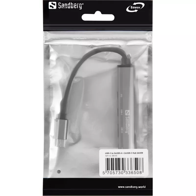 Sandberg USB-C a 3xUSB-A+2xUSB-C SAVER USB 3.2 Gen 1 gris aluminio