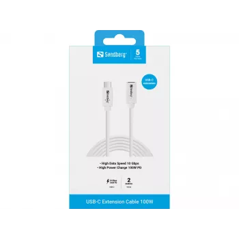 Cable Sandberg USB-C a USB-C 2M 100W USB 3.2 Gen 2 blanco