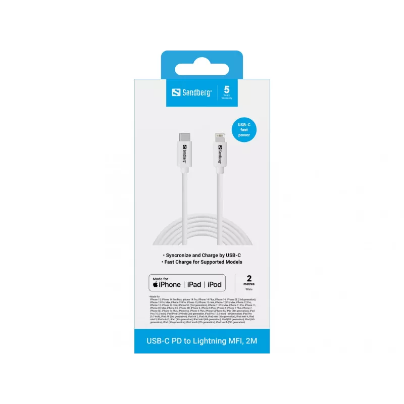 Cable Sandberg USB-C PD a Lightning MFI 2M 2m Lightning USB C