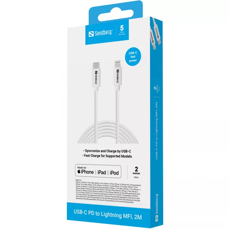 Cable Sandberg USB-C PD a Lightning MFI 2M 2m Lightning USB C