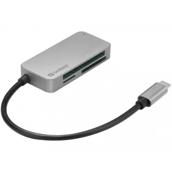 Sandberg USB-C Multi Card Reader Pro, CF, MMC, MicroSD (TransFlash), SD, SDHC, SDXC, xD, negro, USB 3.2 Gen 1 (3.1 Gen 1) Type-C, 1 ud., 82 mm, 23 mm