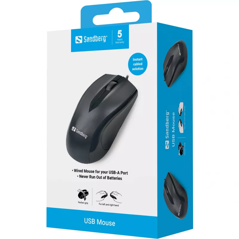Ratón Sandberg USB, diestro, óptico, USB Type-A, 1200 DPI, negro