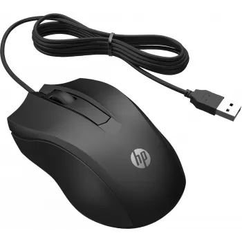 Ratón HP con cable 100, ambidiestro, óptico, USB Type-A, 1600 DPI, negro