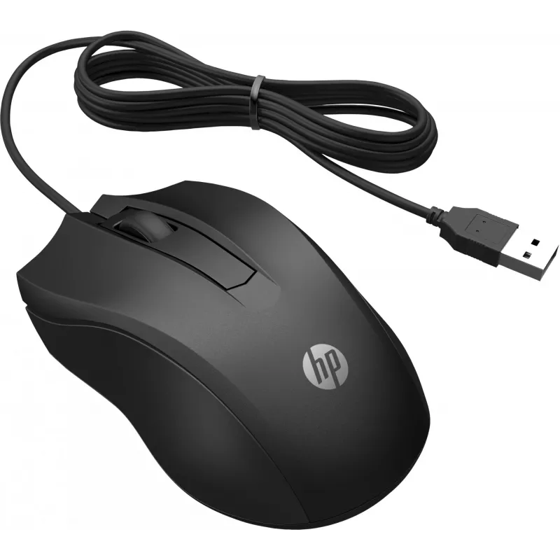 Ratón HP con cable 100, ambidiestro, óptico, USB Type-A, 1600 DPI, negro