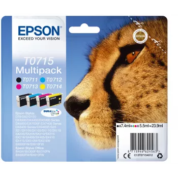Epson T0715 C13T07154022 DURABrite Ultra multipack de cartuchos de tinta, 4 uds., 23,9 ml, negro/cian/magenta/amarillo