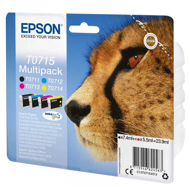 Epson T0715 C13T07154022 DURABrite Ultra multipack de cartuchos de tinta, 4 uds., 23,9 ml, negro/cian/magenta/amarillo