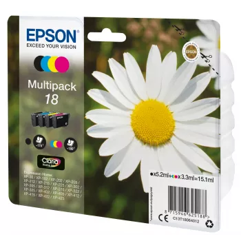 Epson 18 C13T18064022 Claria Home Ink multipack de cartuchos de tinta, 4 uds., 15,1 ml, negro/cian/magenta/amarillo