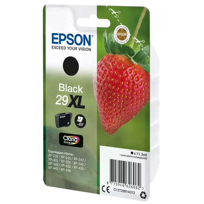Epson Strawberry pack individual negro 29XL tinta Claria Home, alto (XL) rendimiento, negro, tinta pigmentada, 11,3 ml, 1 ud., 470 páginas