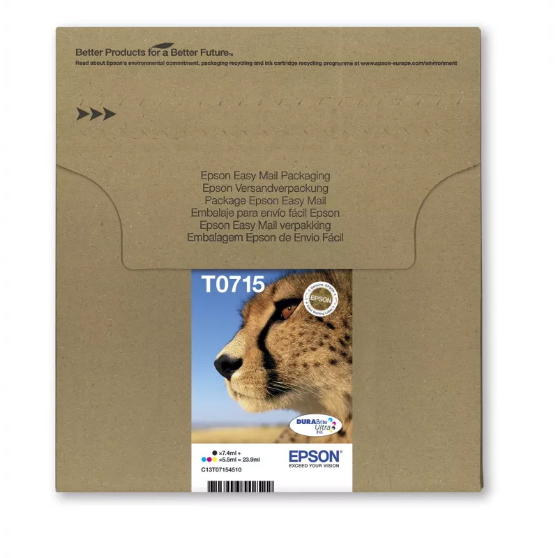 Epson multipack 4 colores T071 EasyMail, rendimiento estándar, negro, cian, magenta, amarillo, 7,4 ml, 5,5 ml, 1 ud., multipack