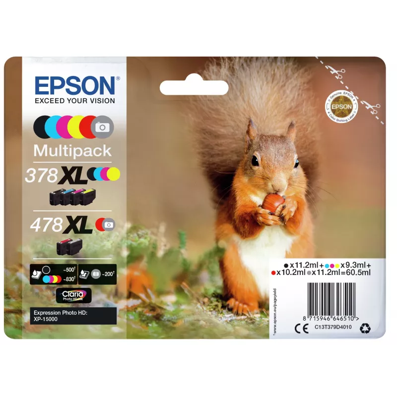 Epson Squirrel multipack 6 colores 378XL / 478XL tinta Claria Photo HD