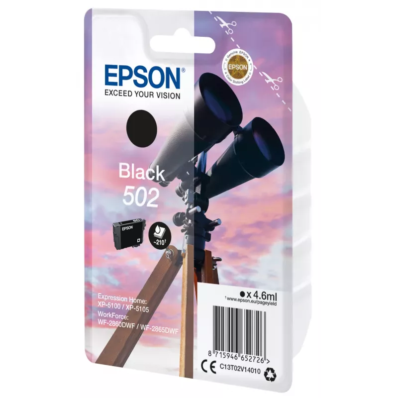 Epson 502 C13T02V14020 cartucho de tinta, negro, 4,6 ml