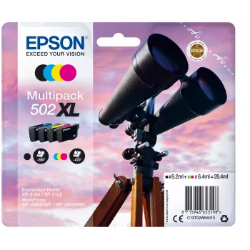 Epson multipack 4 colores 502XL tinta, alto (XL) rendimiento, negro, cian, magenta, amarillo, tinta pigmentada, tinta colorante, 9,2 ml, 6,4 ml