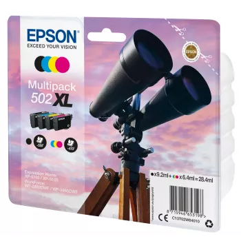 Epson multipack 4 colores 502XL tinta, alto (XL) rendimiento, negro, cian, magenta, amarillo, tinta pigmentada, tinta colorante, 9,2 ml, 6,4 ml