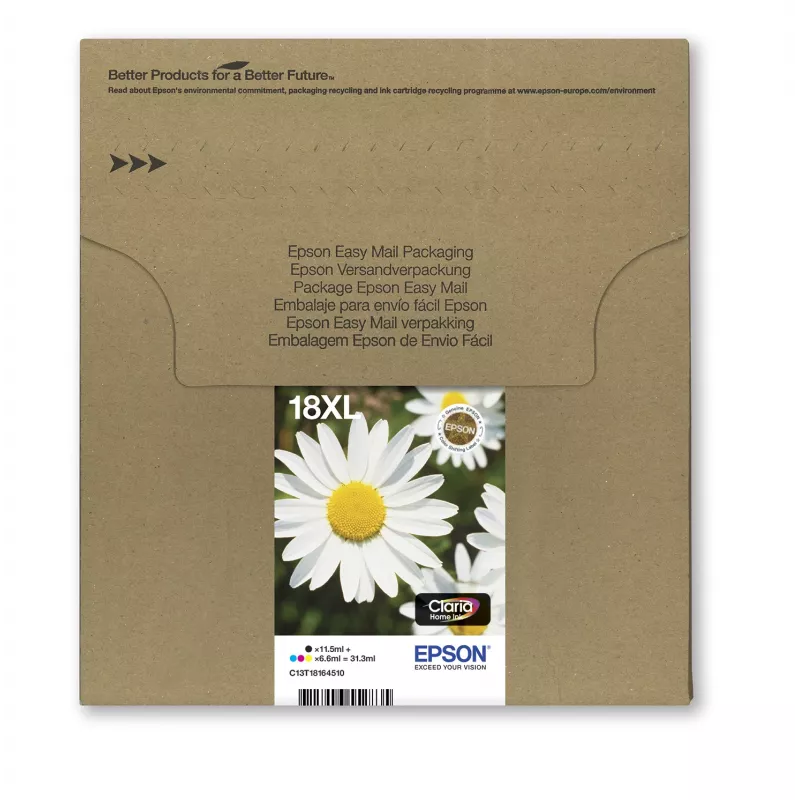 Epson Daisy multipack 4 colores 18XL EasyMail, alto (XL) rendimiento, negro, cian, magenta, amarillo, 11,5 ml, 6,6 ml, 1 ud., multipack