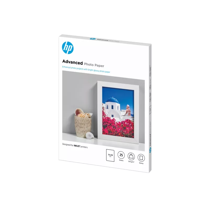 HP Q8696A Advanced Glossy papel fotográfico brillante sin bordes, 250 g/m², 13 x 18 cm (130 x 180 mm), 25 hojas
