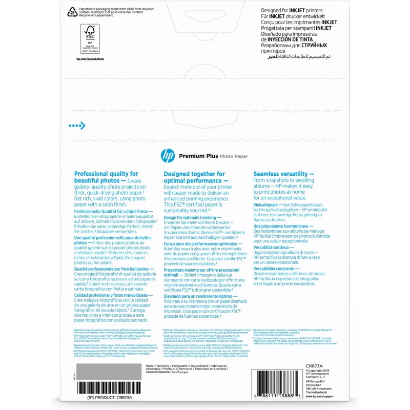 Papel fotográfico satinado HP Premium Plus 300 g/m² A4 (210 x 297 mm) 20 hojas