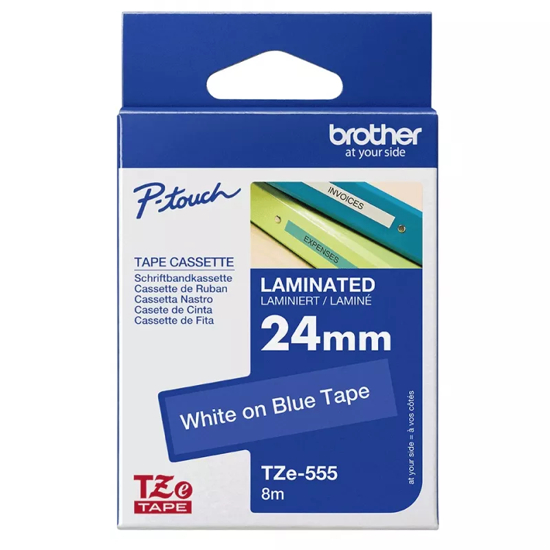 Cinta laminada Brother 18 mm, negro sobre azul, TZe, gris, transferencia térmica, Filipinas, 5 año(s)